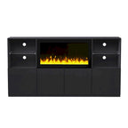 Mueble para TV con chimenea eléctrica de 34.2 pulgadas que no emite calor, centro de entretenimiento con luz LED, estantes de vidrio templado para televisores de hasta 75 pulgadas