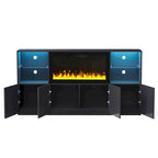 Mueble para TV con chimenea eléctrica de 34.2 pulgadas que no emite calor, centro de entretenimiento con luz LED, estantes de vidrio templado para televisores de hasta 75 pulgadas