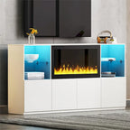 Mueble para TV con chimenea eléctrica de 34.2 pulgadas que no emite calor, centro de entretenimiento con luz LED, estantes de vidrio templado para televisores de hasta 75 pulgadas