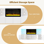 Mueble para TV con chimenea eléctrica de 34.2 pulgadas que no emite calor, centro de entretenimiento con luz LED, estantes de vidrio templado para televisores de hasta 75 pulgadas