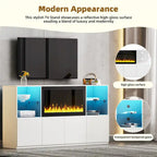 Mueble para TV con chimenea eléctrica de 34.2 pulgadas que no emite calor, centro de entretenimiento con luz LED, estantes de vidrio templado para televisores de hasta 75 pulgadas