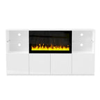 Mueble para TV con chimenea eléctrica de 34.2 pulgadas que no emite calor, centro de entretenimiento con luz LED, estantes de vidrio templado para televisores de hasta 75 pulgadas