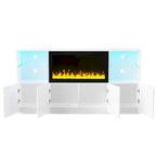 Mueble para TV con chimenea eléctrica de 34.2 pulgadas que no emite calor, centro de entretenimiento con luz LED, estantes de vidrio templado para televisores de hasta 75 pulgadas