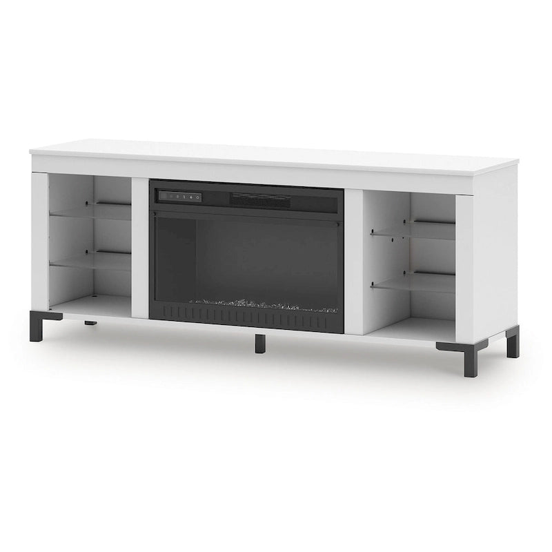 Mueble para TV blanco de 60" con chimenea eléctrica, para televisores de hasta 69"