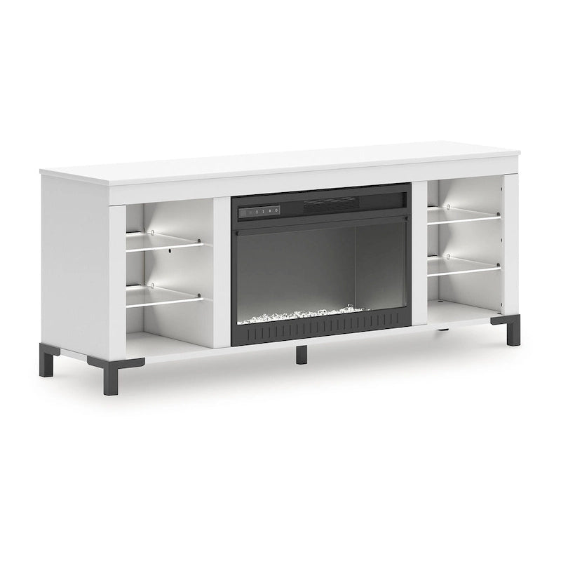 Mueble para TV blanco de 60" con chimenea eléctrica, para televisores de hasta 69"