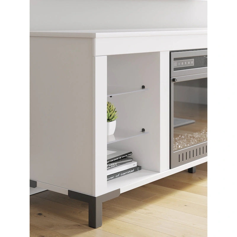 Mueble para TV blanco de 60" con chimenea eléctrica, para televisores de hasta 69"