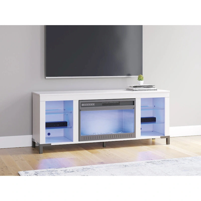 Mueble para TV blanco de 60" con chimenea eléctrica, para televisores de hasta 69"