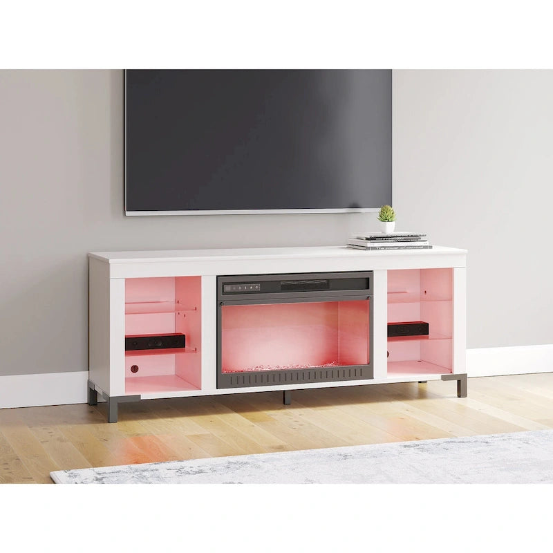Mueble para TV blanco de 60" con chimenea eléctrica, para televisores de hasta 69"