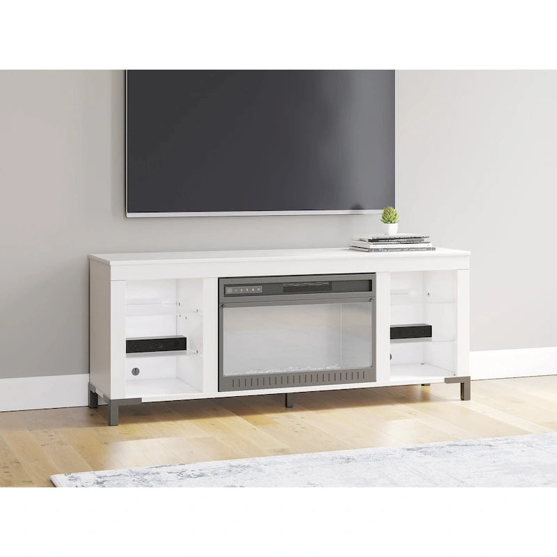 Mueble para TV blanco de 60" con chimenea eléctrica, para televisores de hasta 69"