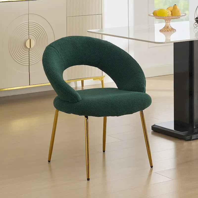 Set of 1 Dining Chairs With Curved Backrest and Golden Metal Legs