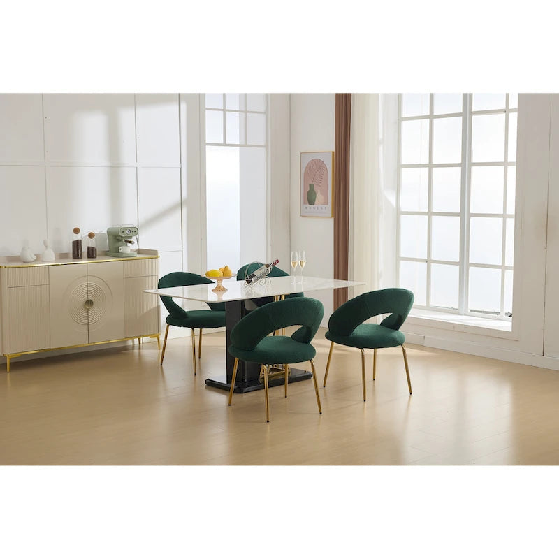 Juego de 1 silla de comedor con respaldo curvo y patas de metal dorado