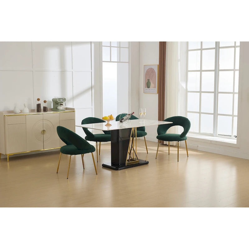 Juego de 1 silla de comedor con respaldo curvo y patas de metal dorado