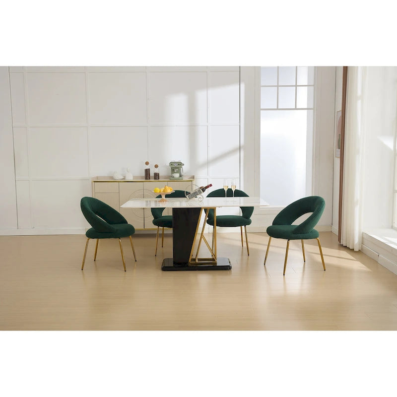 Juego de 1 silla de comedor con respaldo curvo y patas de metal dorado