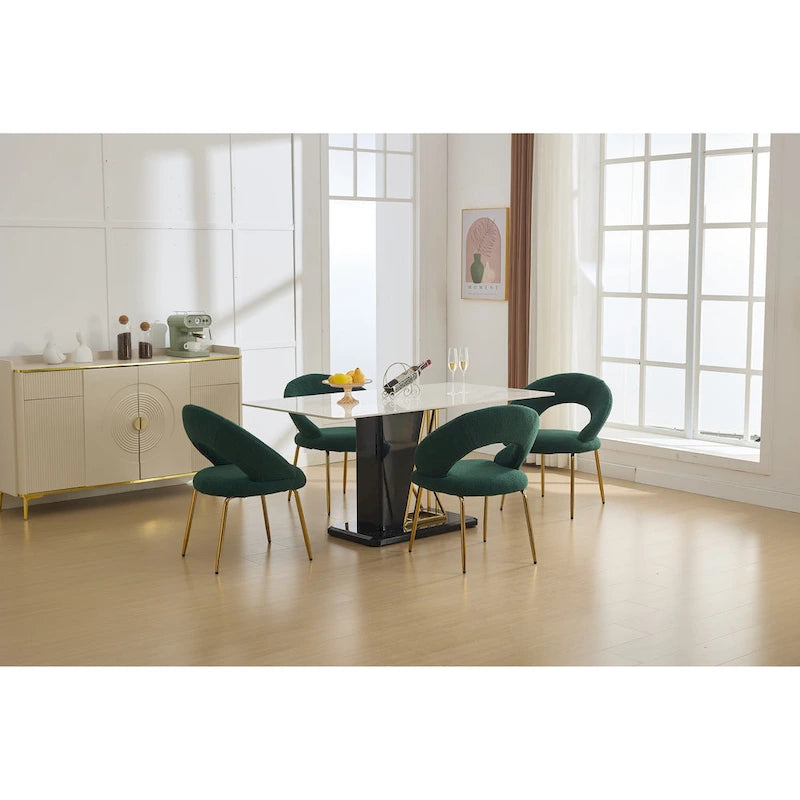 Juego de 1 silla de comedor con respaldo curvo y patas de metal dorado