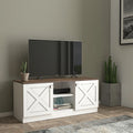 Mueble de TV moderno con 2 puertas, gabinetes de almacenamiento, acabado de madera, centro de entretenimiento para sala de estar