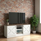 Mueble de TV moderno con 2 puertas, gabinetes de almacenamiento, acabado de madera, centro de entretenimiento para sala de estar