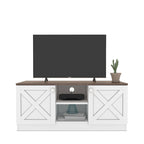 Mueble de TV moderno con 2 puertas, gabinetes de almacenamiento, acabado de madera, centro de entretenimiento para sala de estar