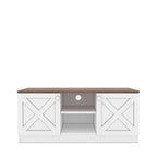 Mueble de TV moderno con 2 puertas, gabinetes de almacenamiento, acabado de madera, centro de entretenimiento para sala de estar