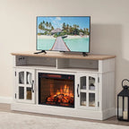 Mueble de TV Moderno y Sencillo con 2 Armarios de Almacenamiento y Chimenea Eléctrica para Sala de Estar, Cine en Casa y Dormitorio