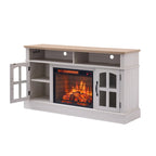 Mueble de TV Moderno y Sencillo con 2 Armarios de Almacenamiento y Chimenea Eléctrica para Sala de Estar, Cine en Casa y Dormitorio