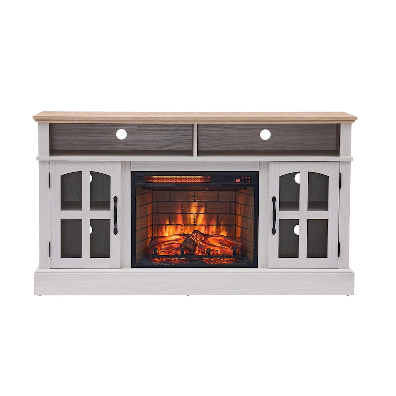 Mueble de TV Moderno y Sencillo con 2 Armarios de Almacenamiento y Chimenea Eléctrica para Sala de Estar, Cine en Casa y Dormitorio