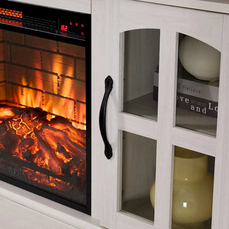 Mueble de TV Moderno y Sencillo con 2 Armarios de Almacenamiento y Chimenea Eléctrica para Sala de Estar, Cine en Casa y Dormitorio