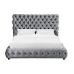 1 Cama King tapizada contemporánea, cabecero y piecero con botones, muebles de dormitorio grises