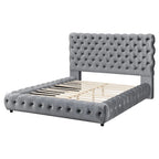 1 Cama King tapizada contemporánea, cabecero y piecero con botones, muebles de dormitorio grises