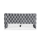1 Cama King tapizada contemporánea, cabecero y piecero con botones, muebles de dormitorio grises