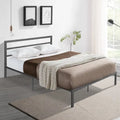Cama de plataforma de metal de acero resistente tamaño Queen de estilo moderno con cabecera para dormitorio