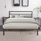 Cama de plataforma de metal de acero resistente tamaño Queen de estilo moderno con cabecera para dormitorio