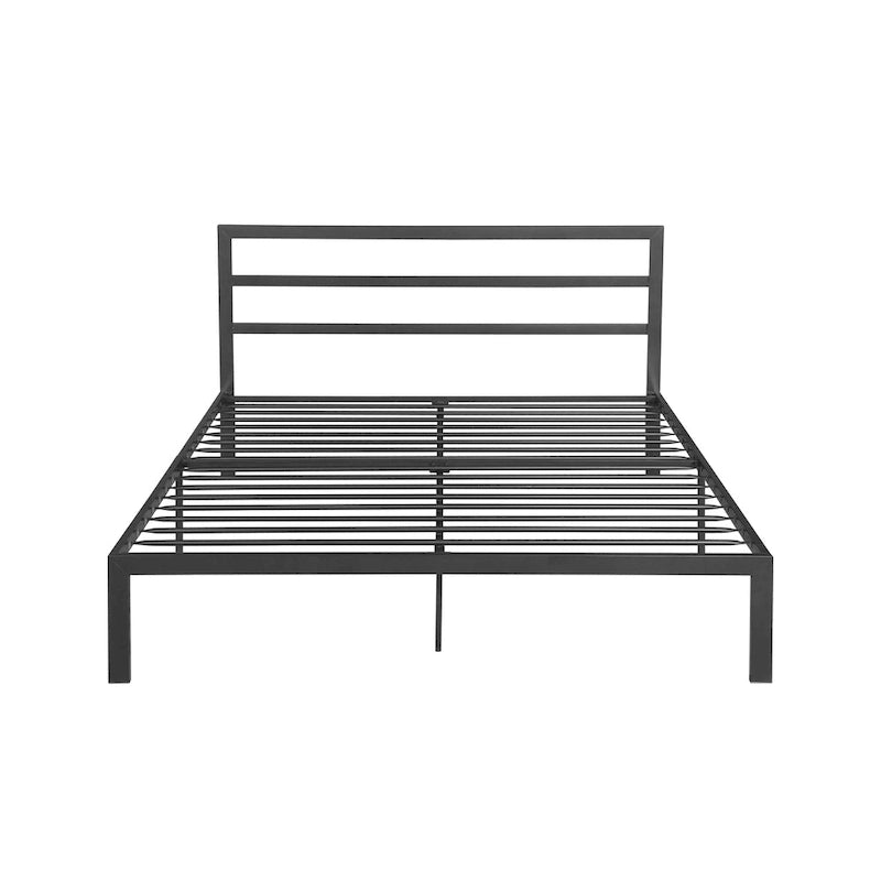 Cama de plataforma de metal de acero resistente tamaño Queen de estilo moderno con cabecera para dormitorio