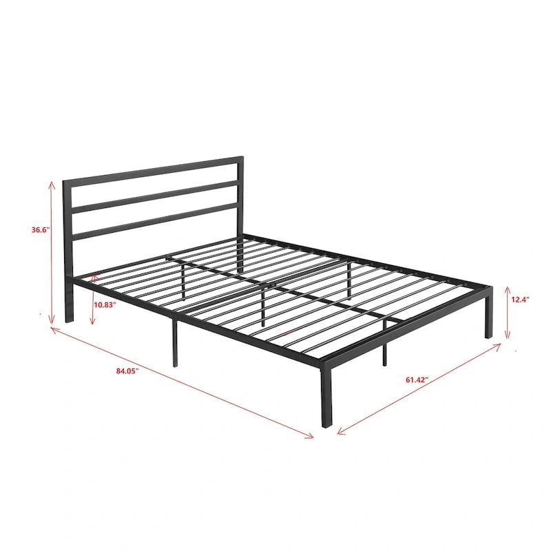 Cama de plataforma de metal de acero resistente tamaño Queen de estilo moderno con cabecera para dormitorio