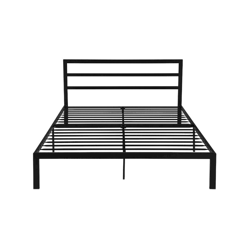 Cama de plataforma de metal de acero resistente tamaño Queen de estilo moderno con cabecera para dormitorio