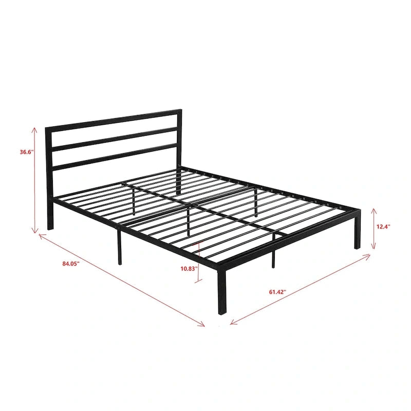 Cama de plataforma de metal de acero resistente tamaño Queen de estilo moderno con cabecera para dormitorio