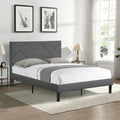 Cama tapizada tamaño queen con plataforma y soporte de listones de madera para dormitorio