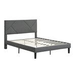 Cama tapizada tamaño queen con plataforma y soporte de listones de madera para dormitorio