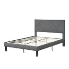 Cama tapizada tamaño queen con plataforma y soporte de listones de madera para dormitorio