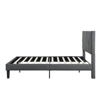 Cama tapizada tamaño queen con plataforma y soporte de listones de madera para dormitorio