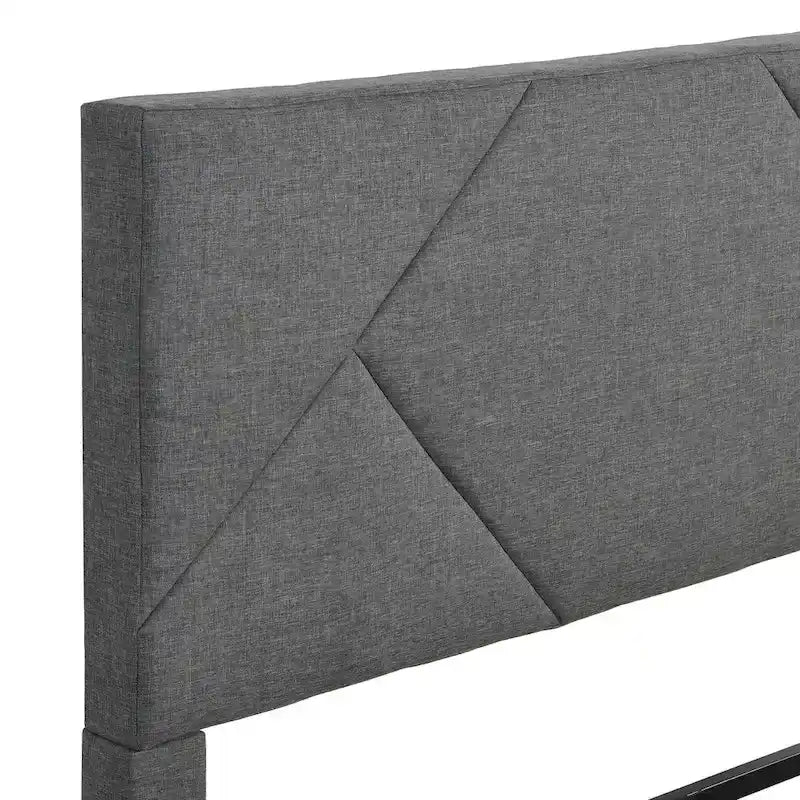 Cama tapizada tamaño queen con plataforma y soporte de listones de madera para dormitorio