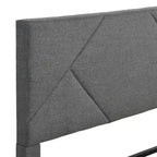 Cama tapizada tamaño queen con plataforma y soporte de listones de madera para dormitorio