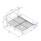 Cama tapizada tamaño queen con plataforma y soporte de listones de madera para dormitorio