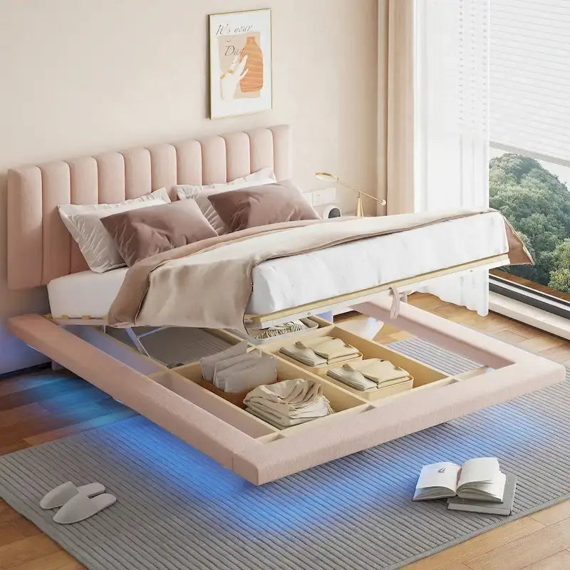Cama flotante tamaño queen con luz LED y USB