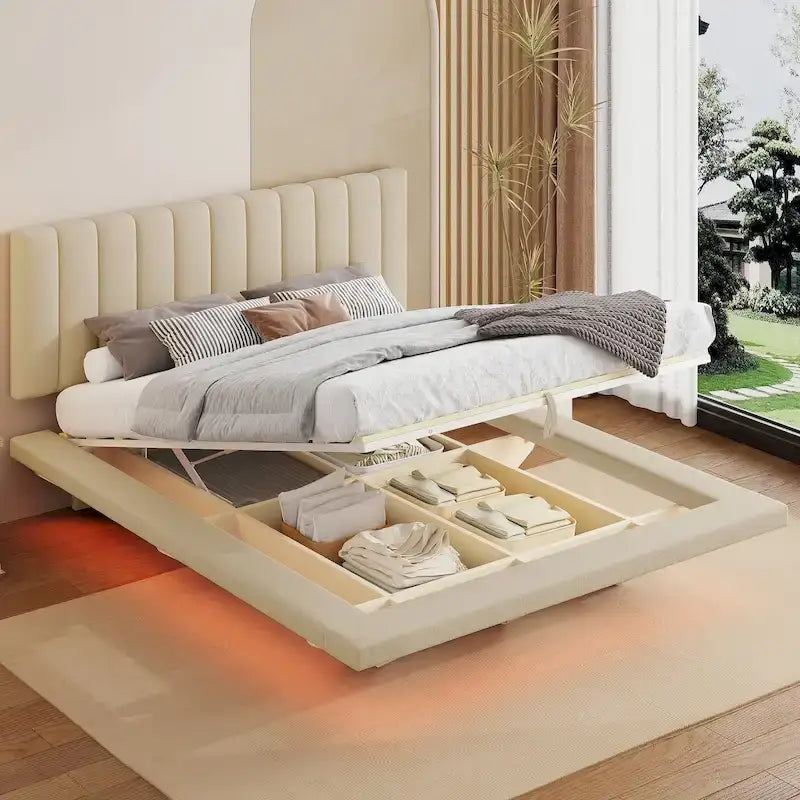 Cama flotante tamaño queen con luz LED y USB