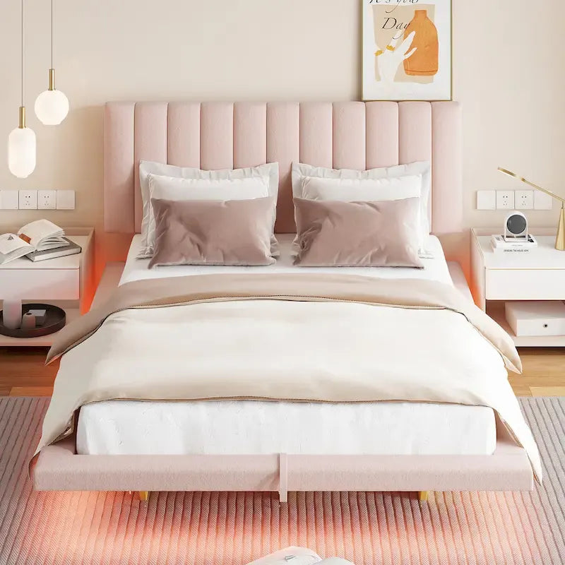 Cama flotante tamaño queen con luz LED y USB