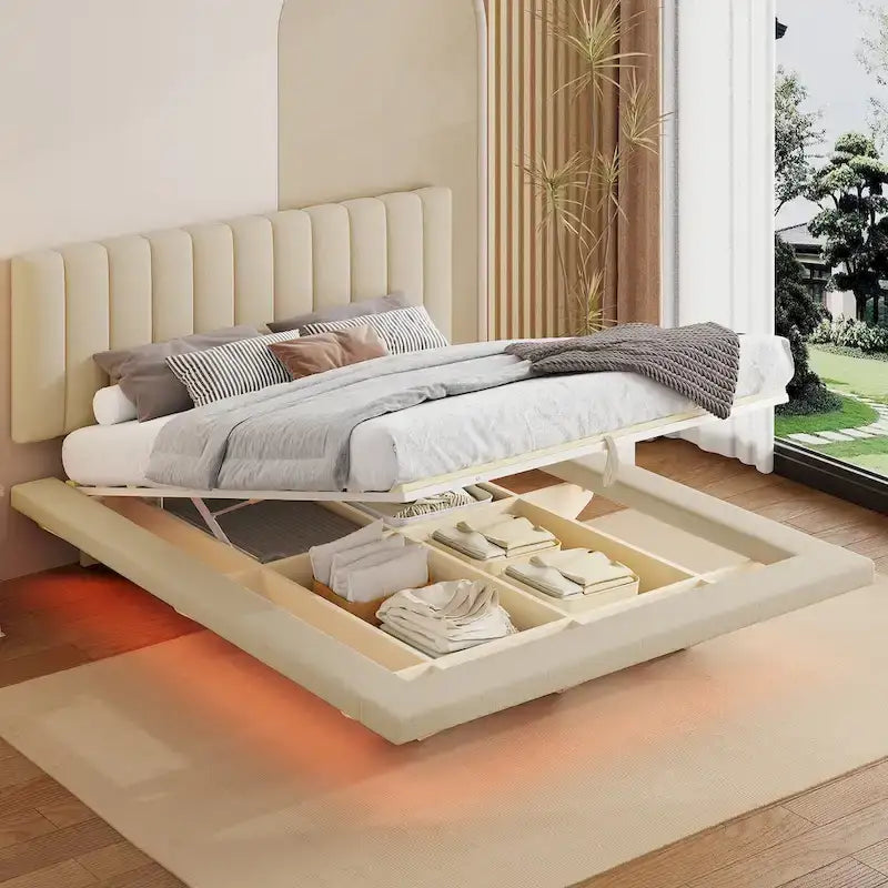 Cama flotante tamaño queen con luz LED y USB