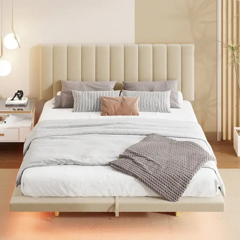 Cama flotante tamaño queen con luz LED y USB