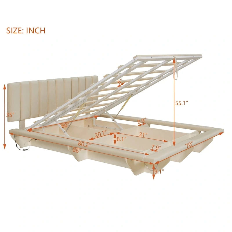 Cama flotante tamaño queen con luz LED y USB