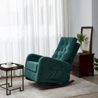 Moderna mecedora tapizada de respaldo alto de 28.74 con botones, patas de madera maciza y bolsillo lateral