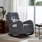 Moderna mecedora tapizada de respaldo alto de 28.74 con botones, patas de madera maciza y bolsillo lateral